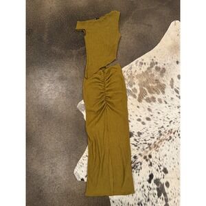 Zara Olive Green Crinkle One Shoulder Midi SET Ruched Bodycon Fitted S